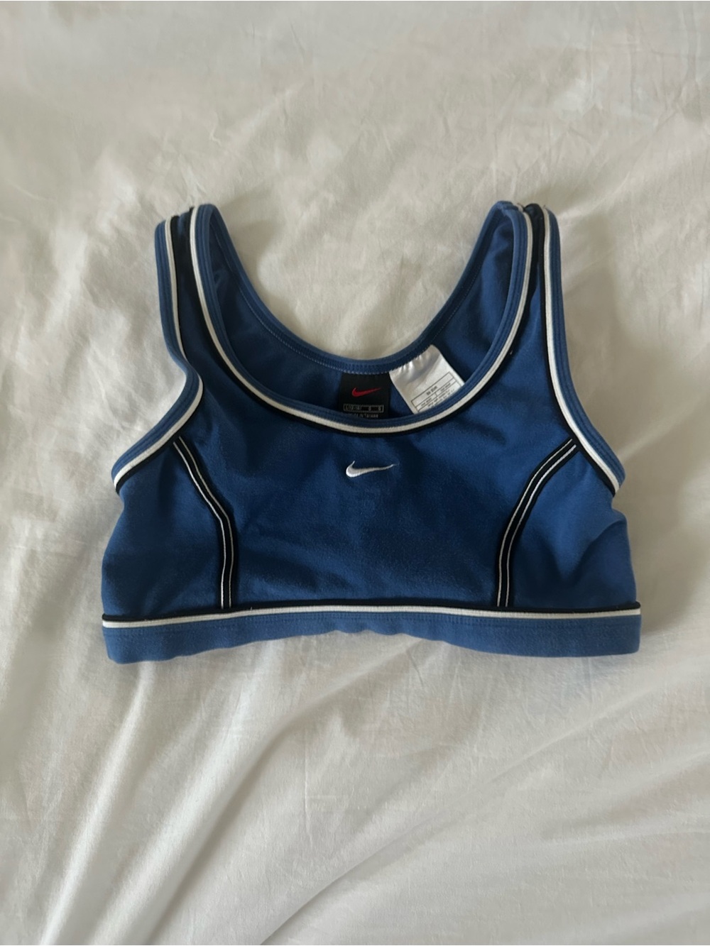 Y2K Vintage Nike Blue Sports Bra with White Trim L